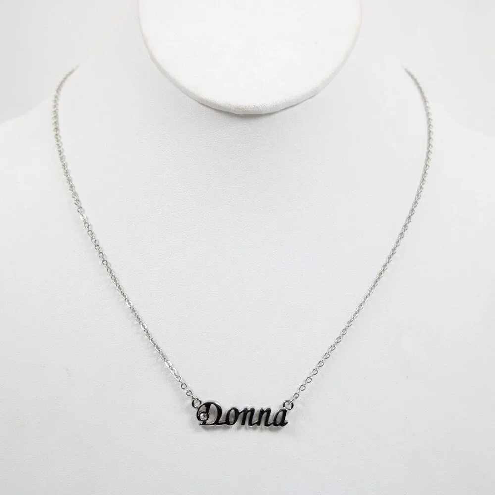 DONNA Name Silvertone Rhinestone 14.5" w 4.5" Multi Ring Ext Necklace - Picture 4 of 12
